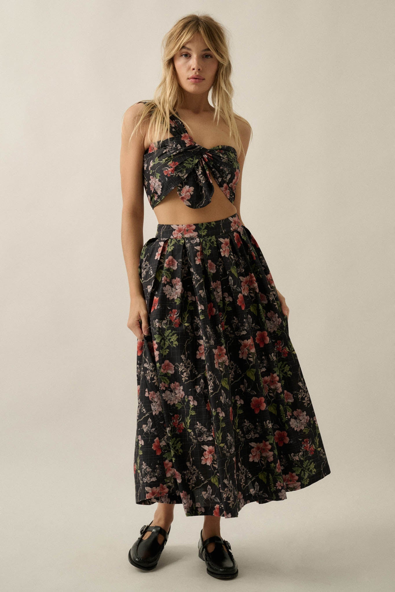 Beautiful Bouquet Floral-Print Pleated Midi Skirt