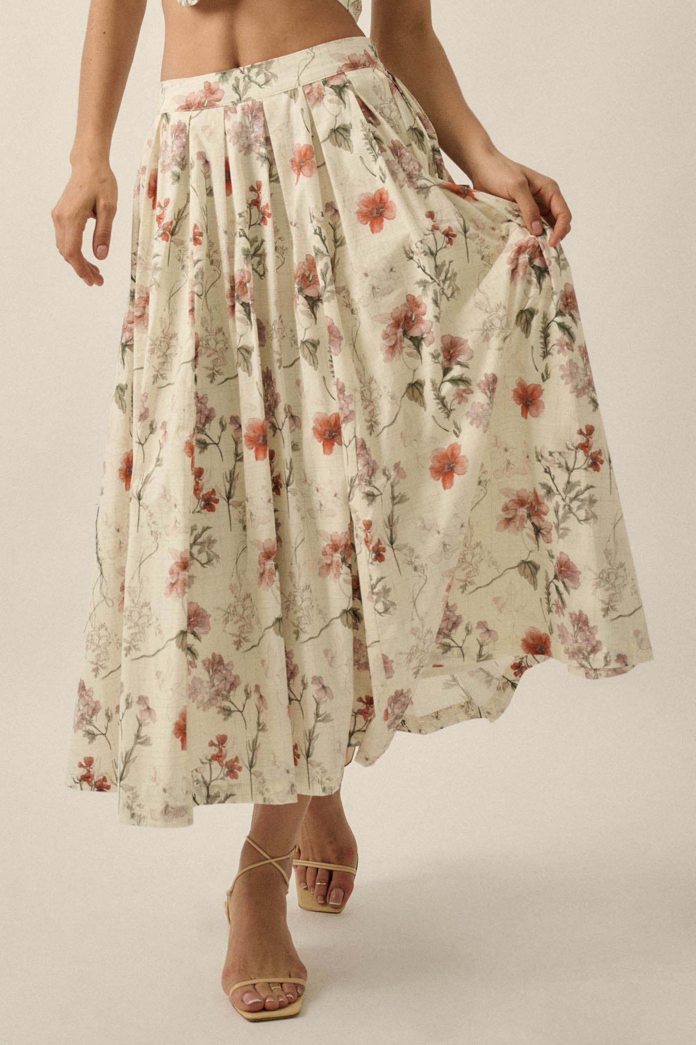 Beautiful Bouquet Floral-Print Pleated Midi Skirt