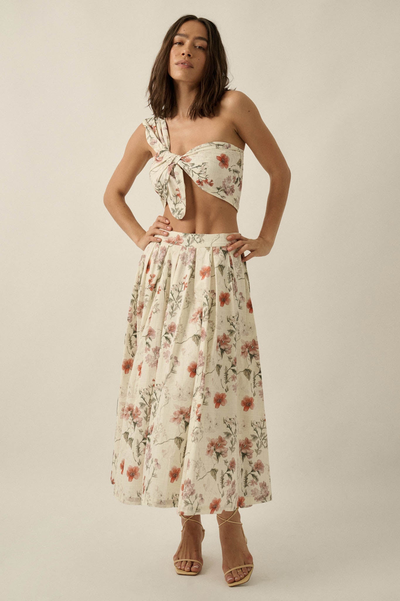 Beautiful Bouquet Floral-Print Pleated Midi Skirt
