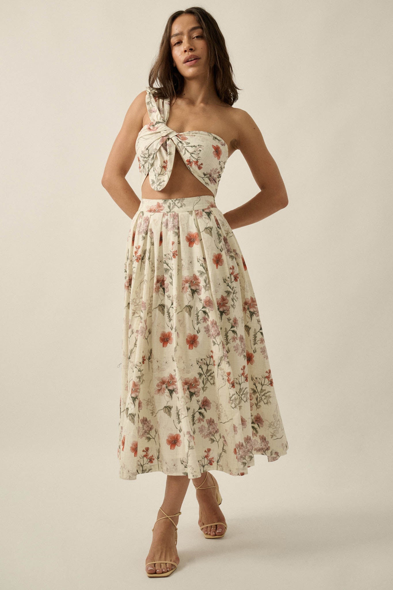 Beautiful Bouquet Floral-Print Pleated Midi Skirt
