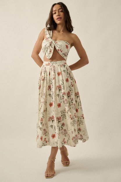 Beautiful Bouquet Floral-Print Pleated Midi Skirt