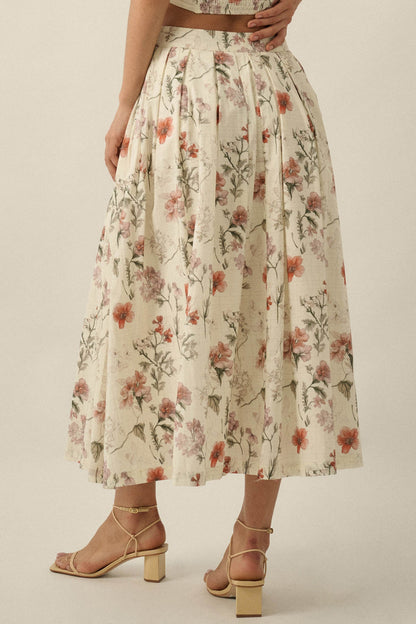 Beautiful Bouquet Floral-Print Pleated Midi Skirt