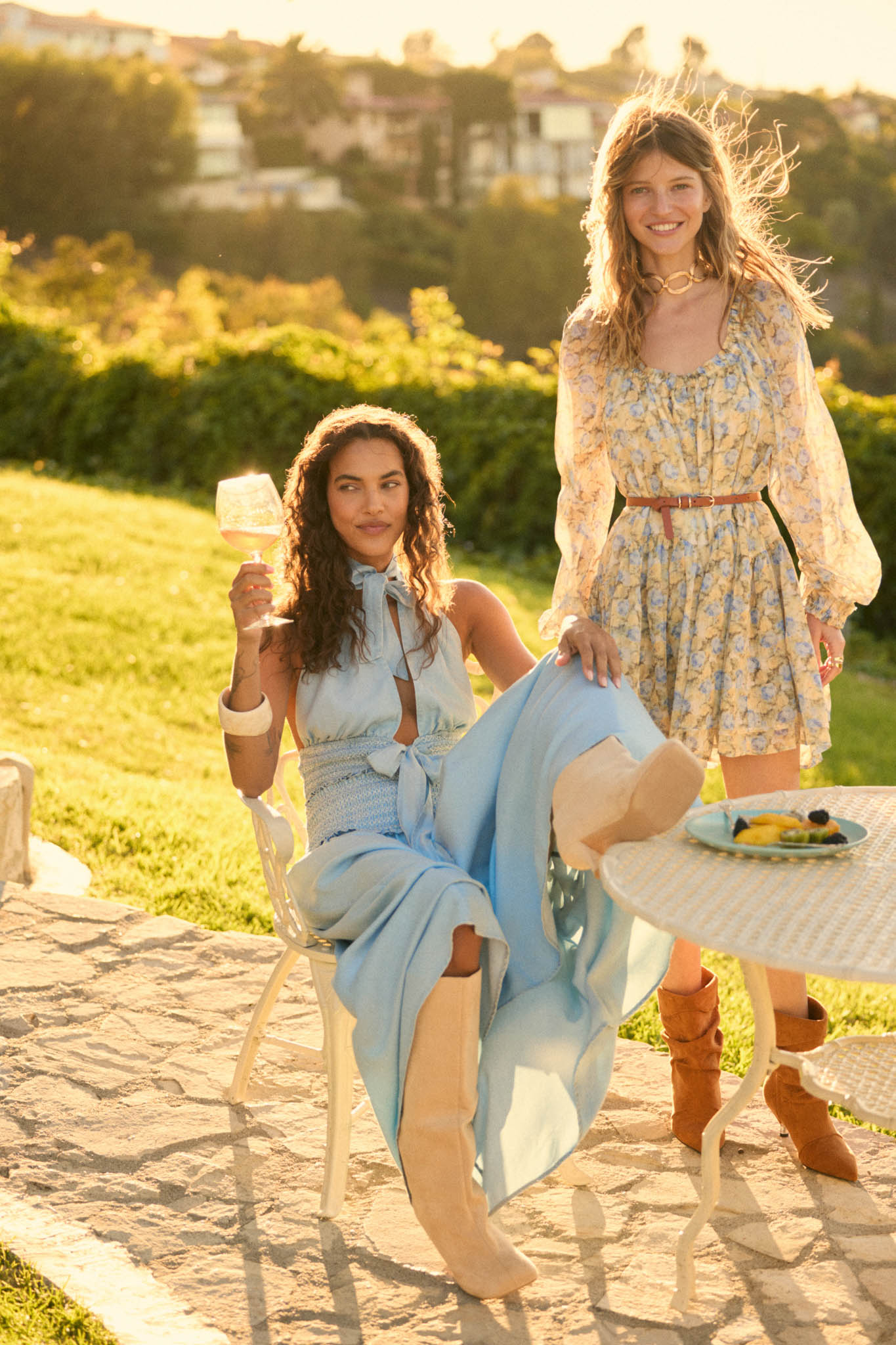 Forever Blue Denim Drop-Waist Smocked Maxi Skirt