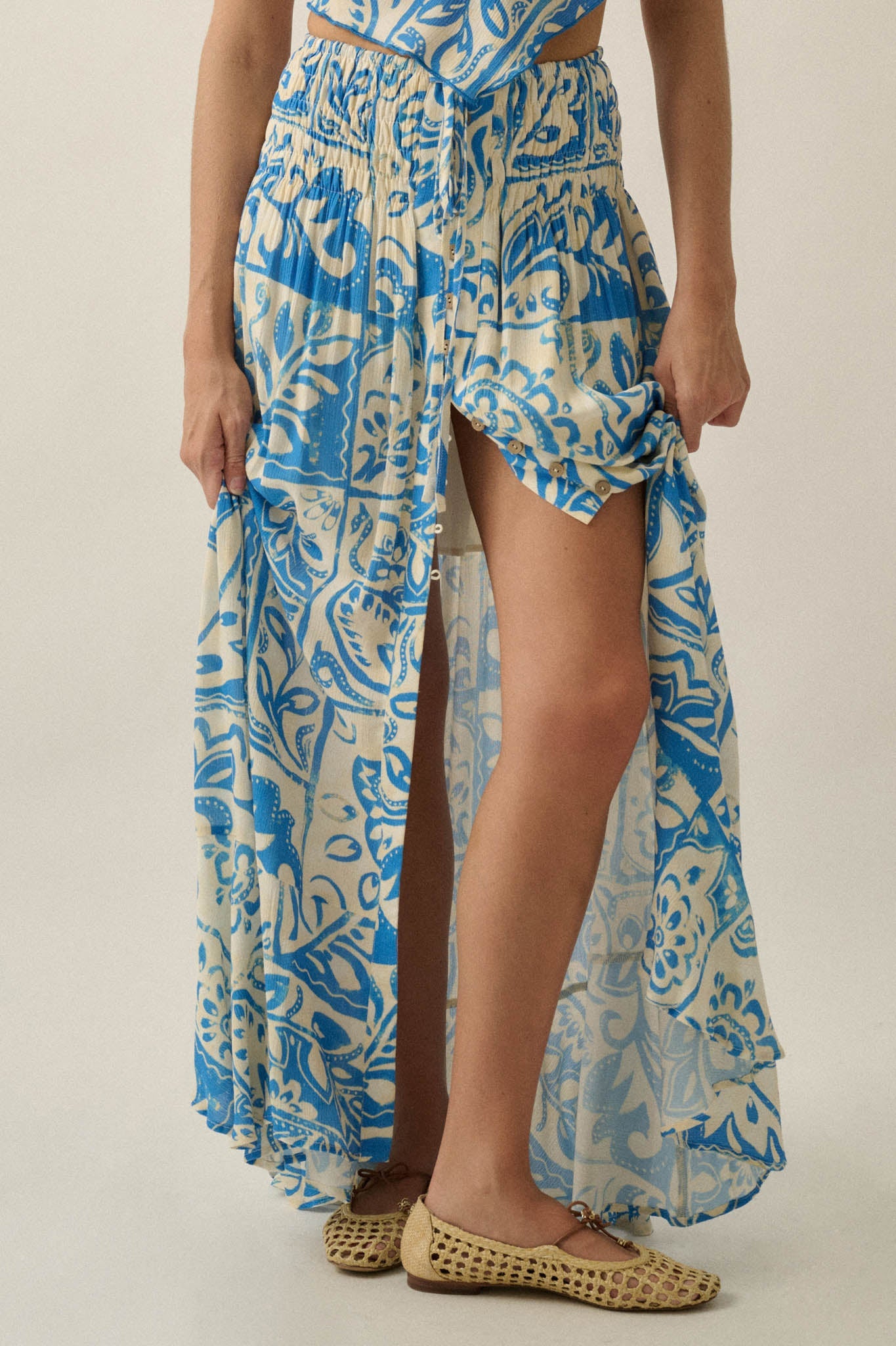 Born Nomad Abstract Floral-Print Button-Up Maxi Skirt