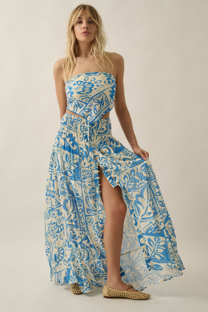 Born Nomad Abstract Floral-Print Button-Up Maxi Skirt