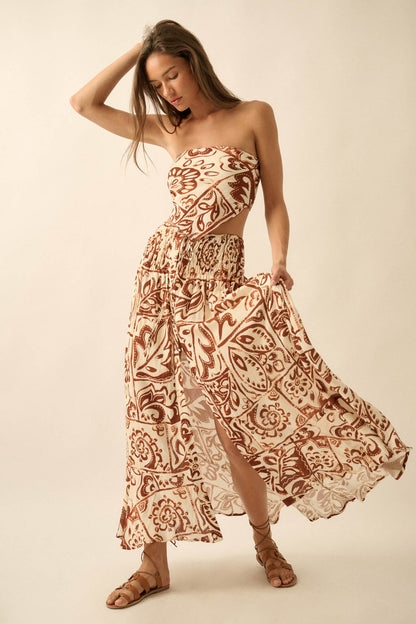 Born Nomad Abstract Floral-Print Button-Up Maxi Skirt