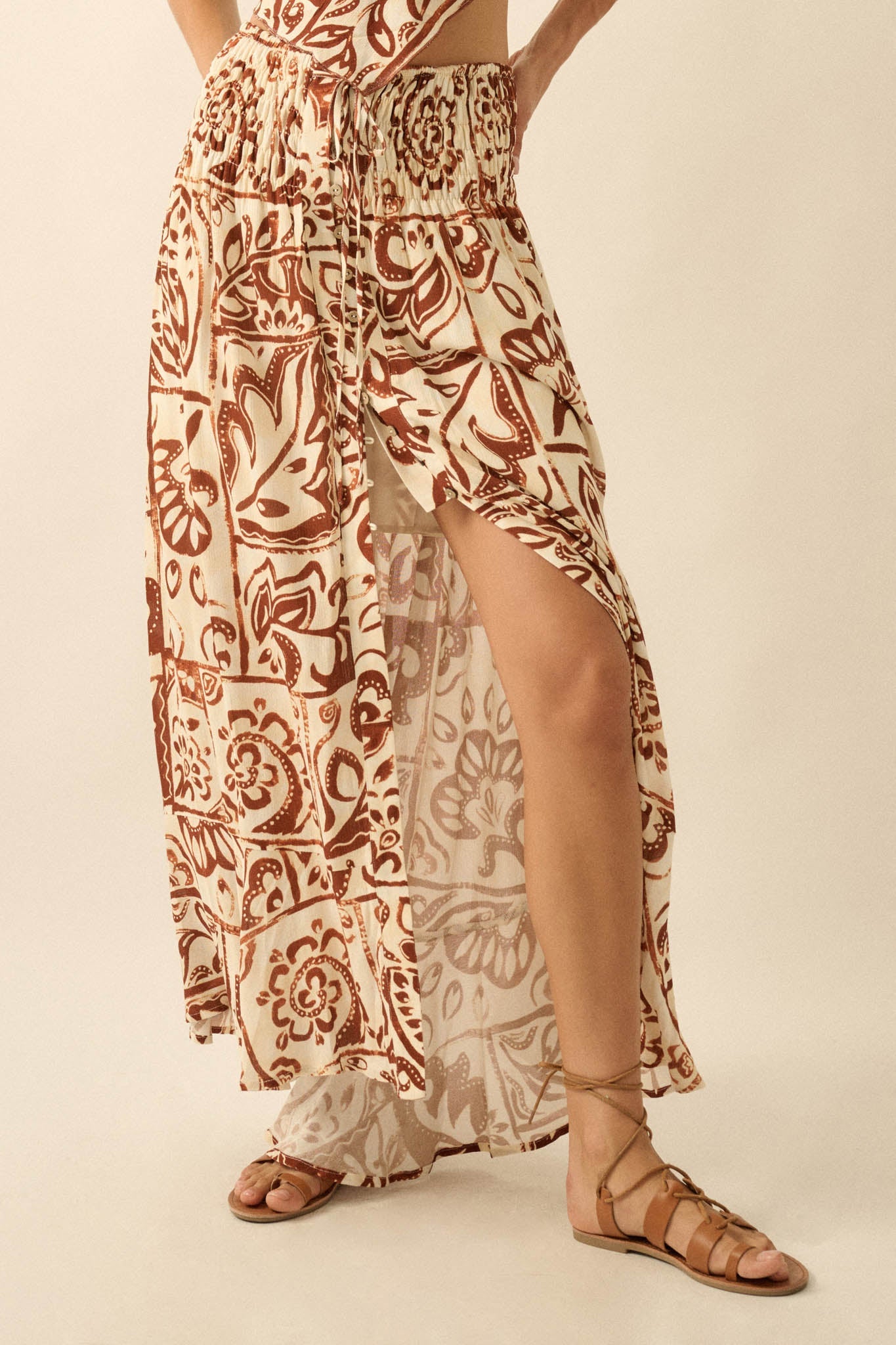 Born Nomad Abstract Floral-Print Button-Up Maxi Skirt