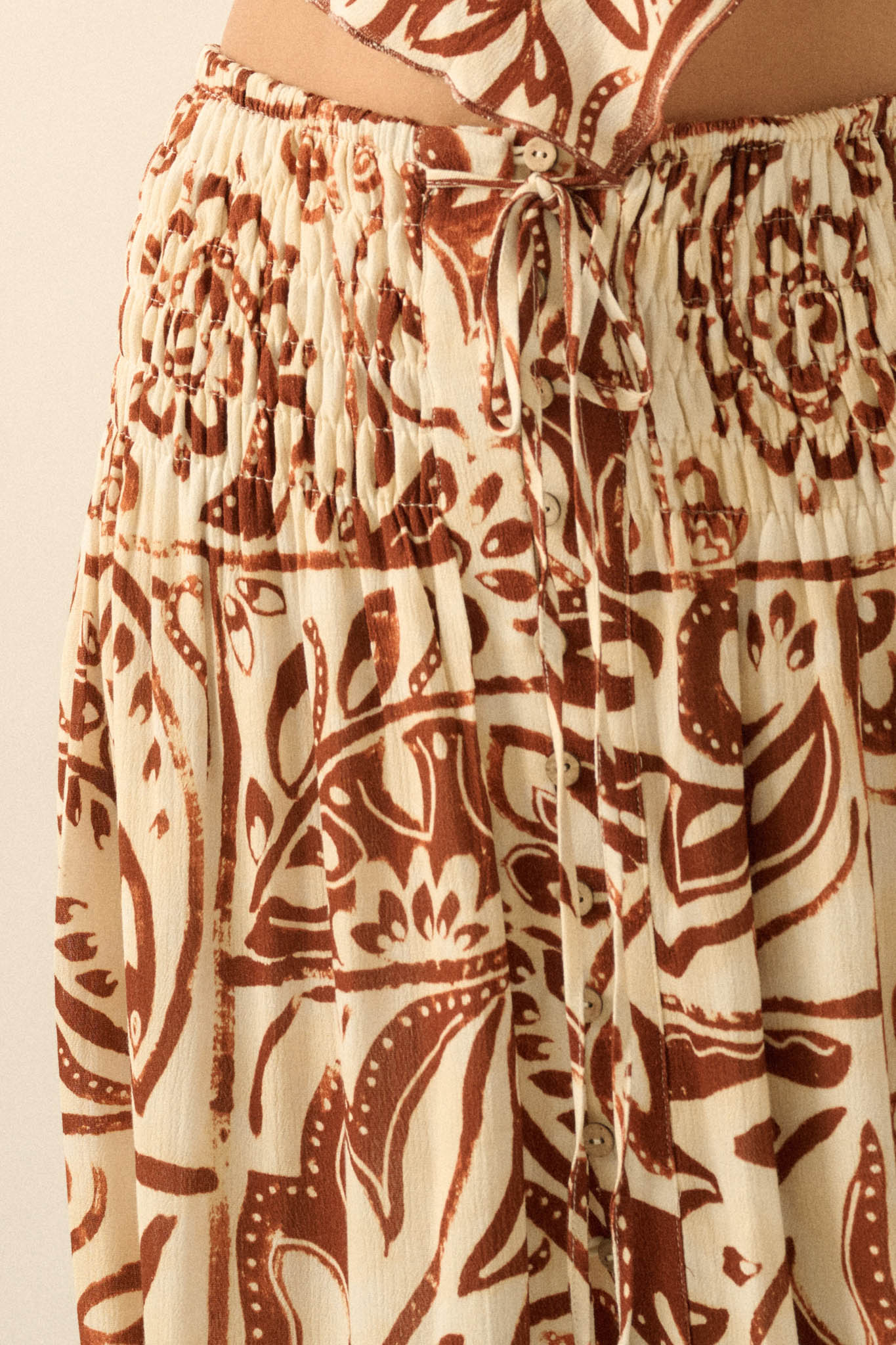 Born Nomad Abstract Floral-Print Button-Up Maxi Skirt