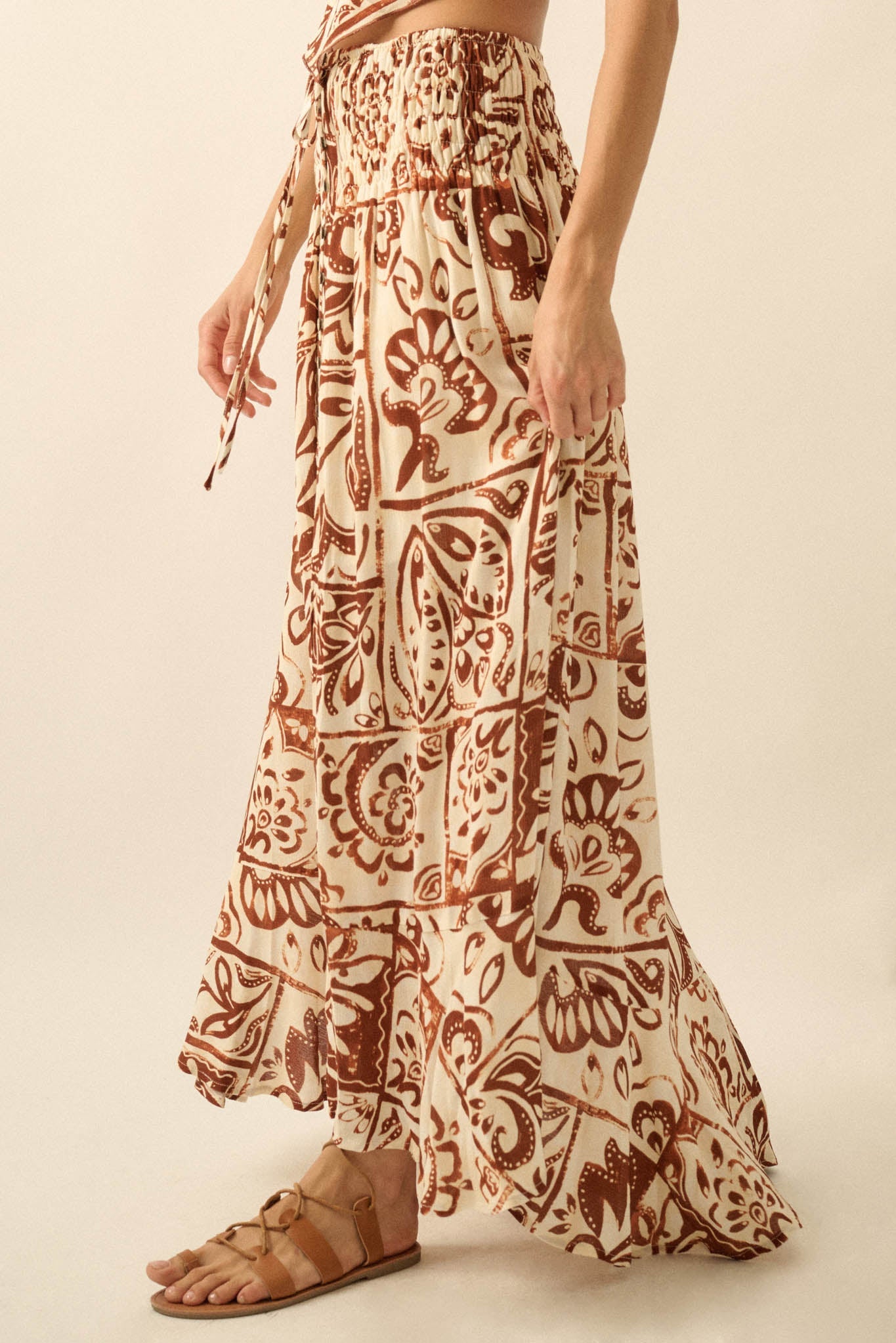 Born Nomad Abstract Floral-Print Button-Up Maxi Skirt
