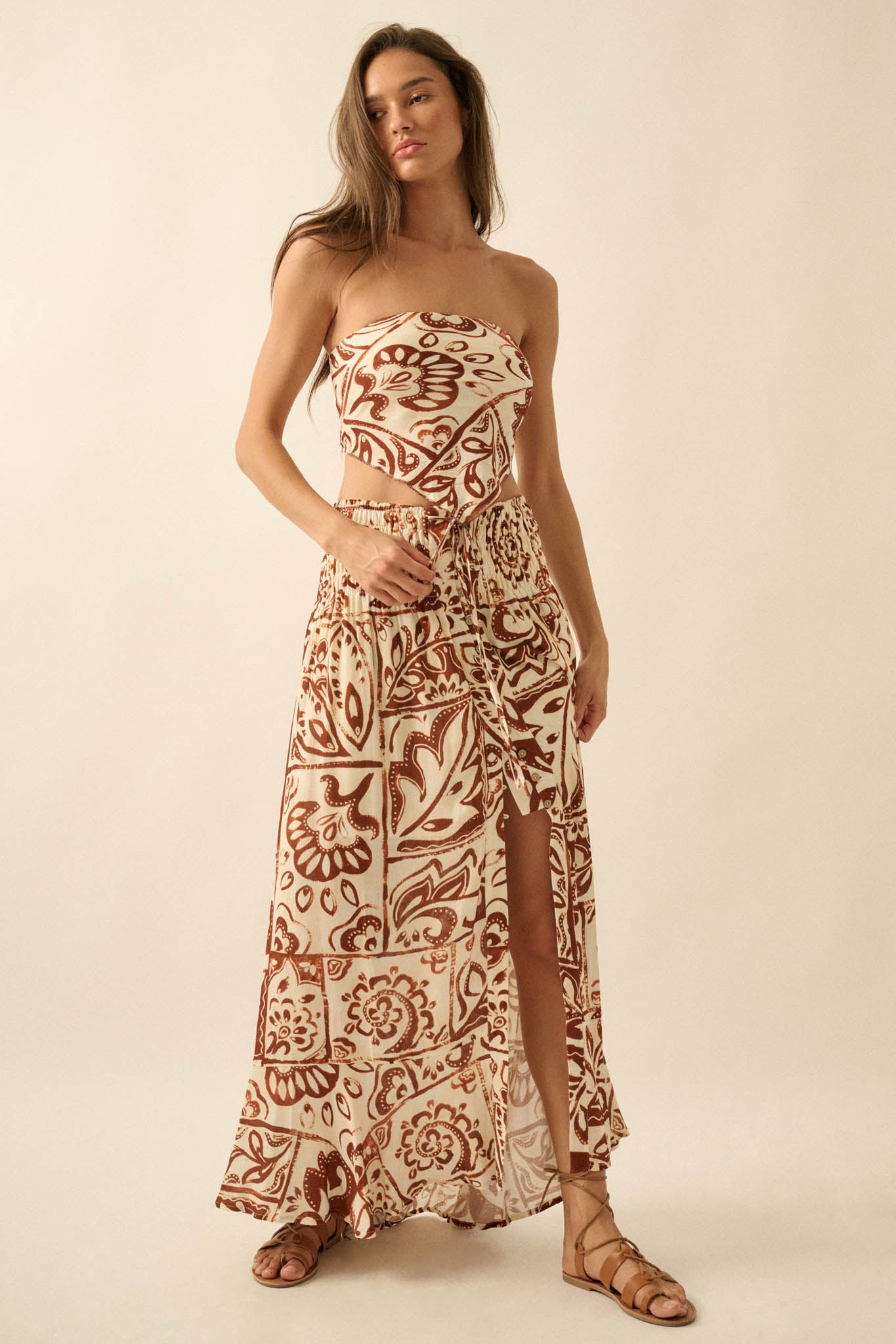 Born Nomad Abstract Floral-Print Button-Up Maxi Skirt