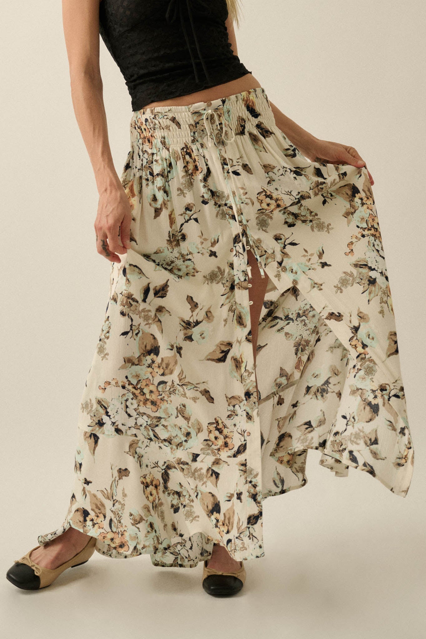 Flores Bonitas Floral Button-Front Maxi Skirt
