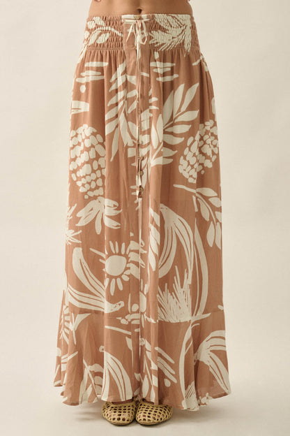 Hawaiian Holiday Tropical-Print Button Maxi Skirt