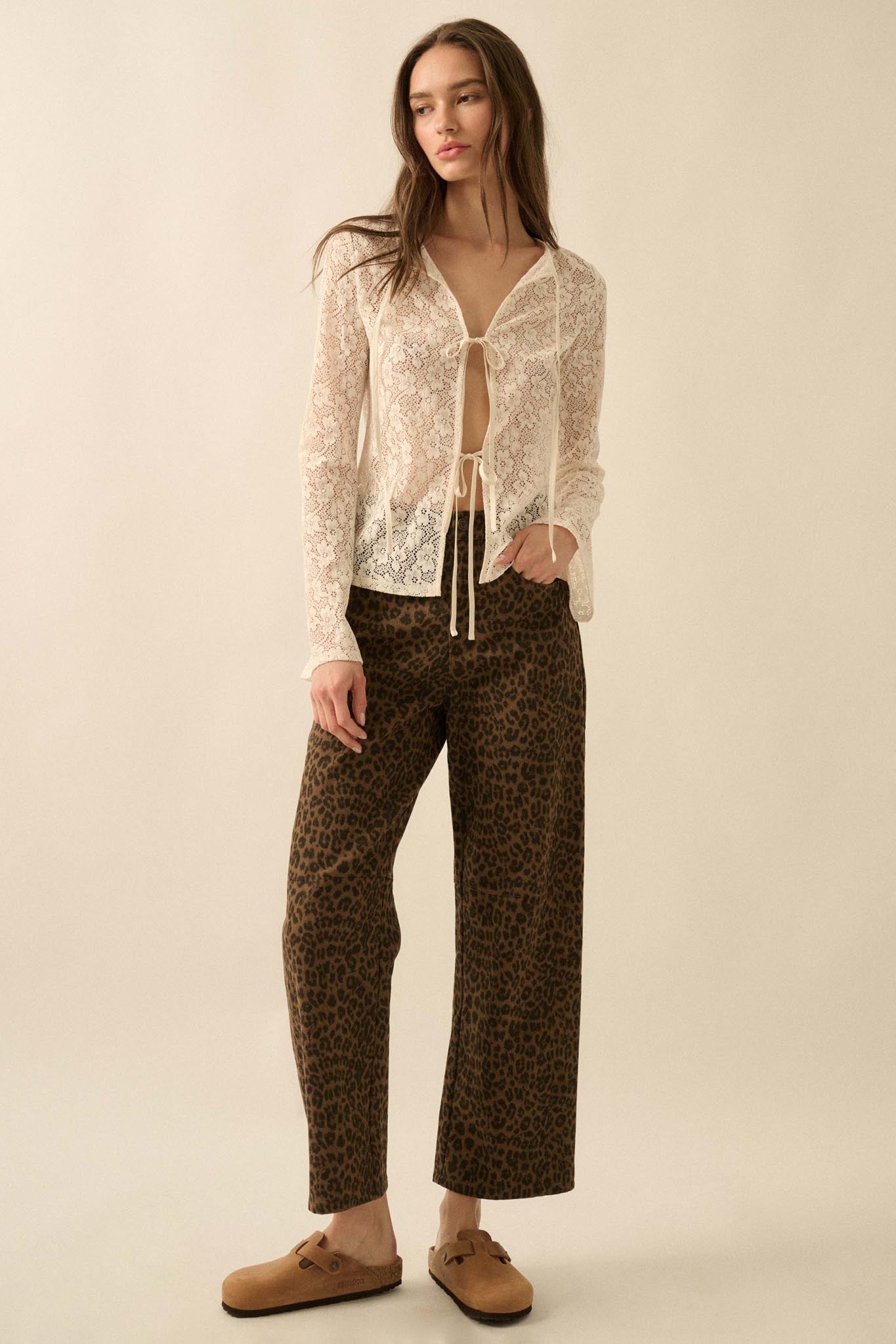 Lost in the Moment Floral Lace Tie-Front Top