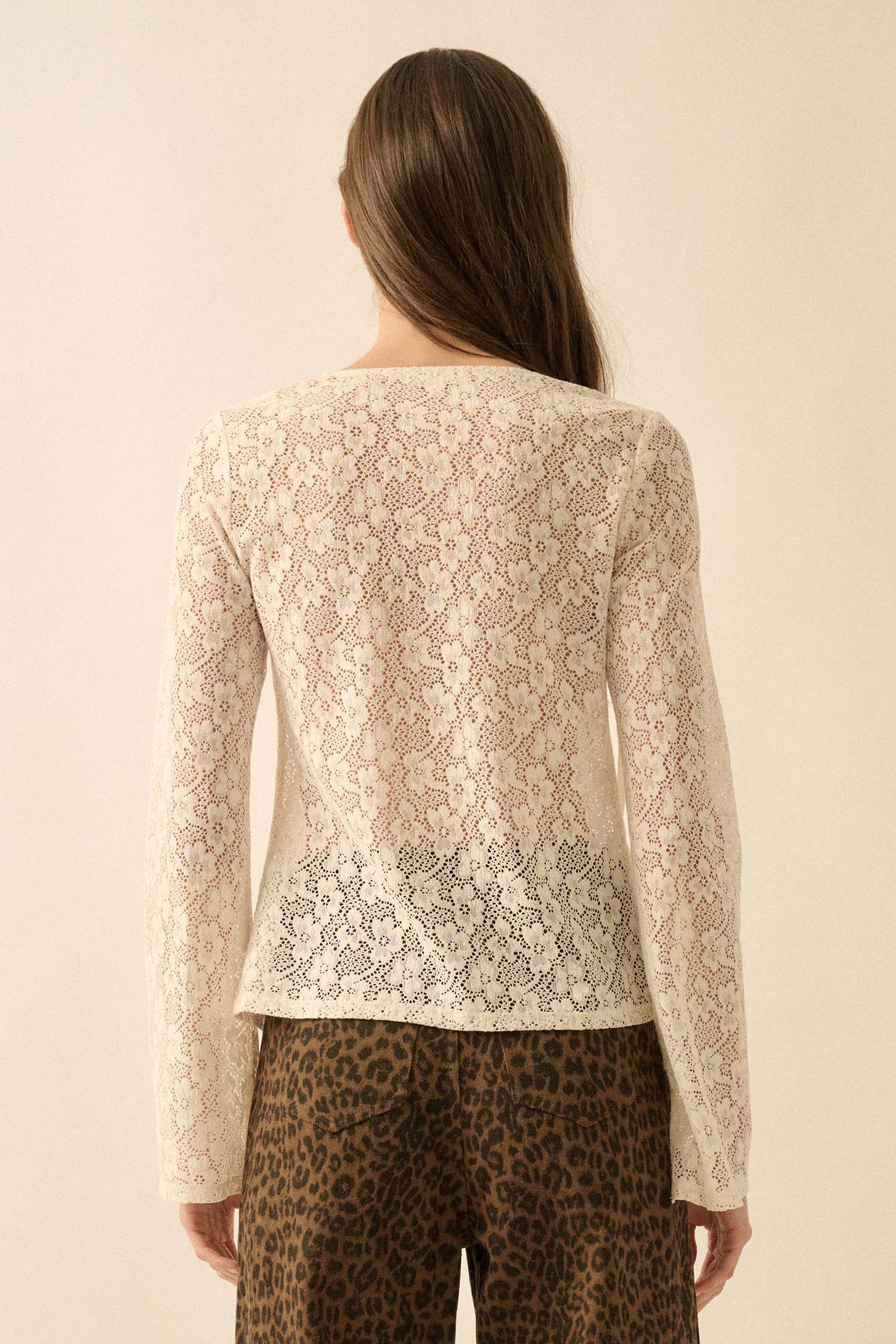Lost in the Moment Floral Lace Tie-Front Top