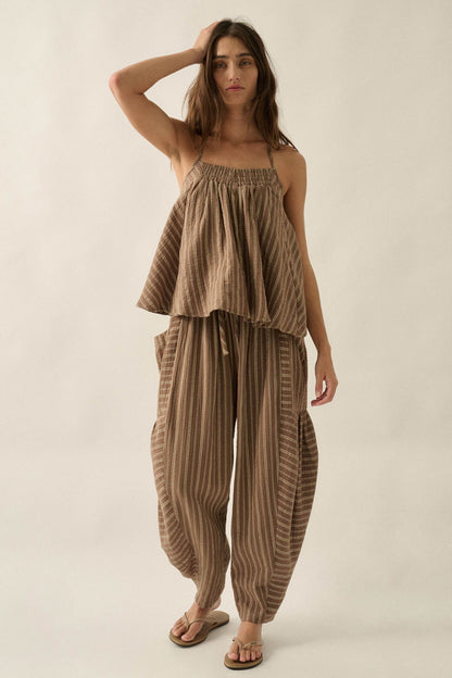 Coast Line Striped Cotton A-Line Halter Top