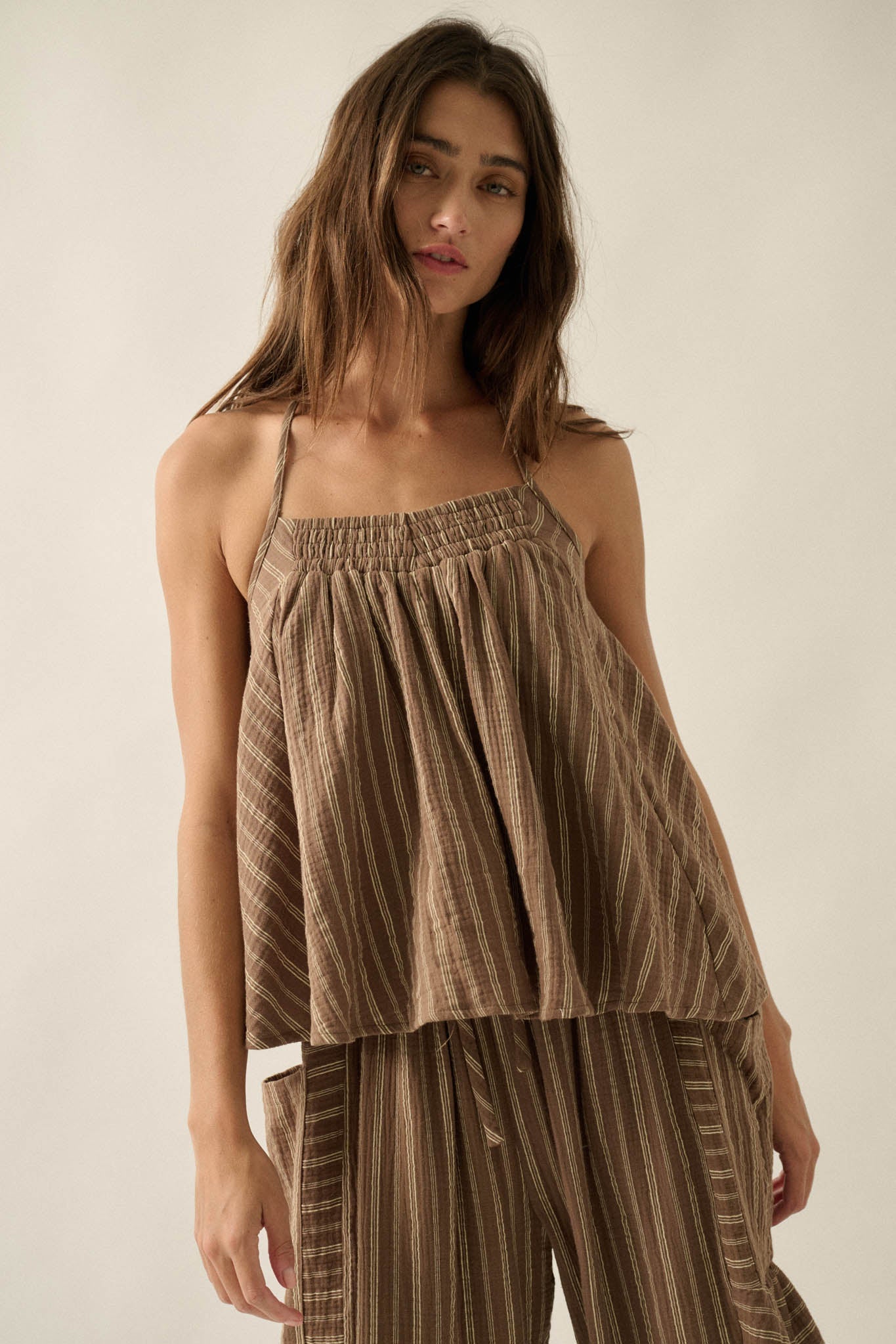 Coast Line Striped Cotton A-Line Halter Top