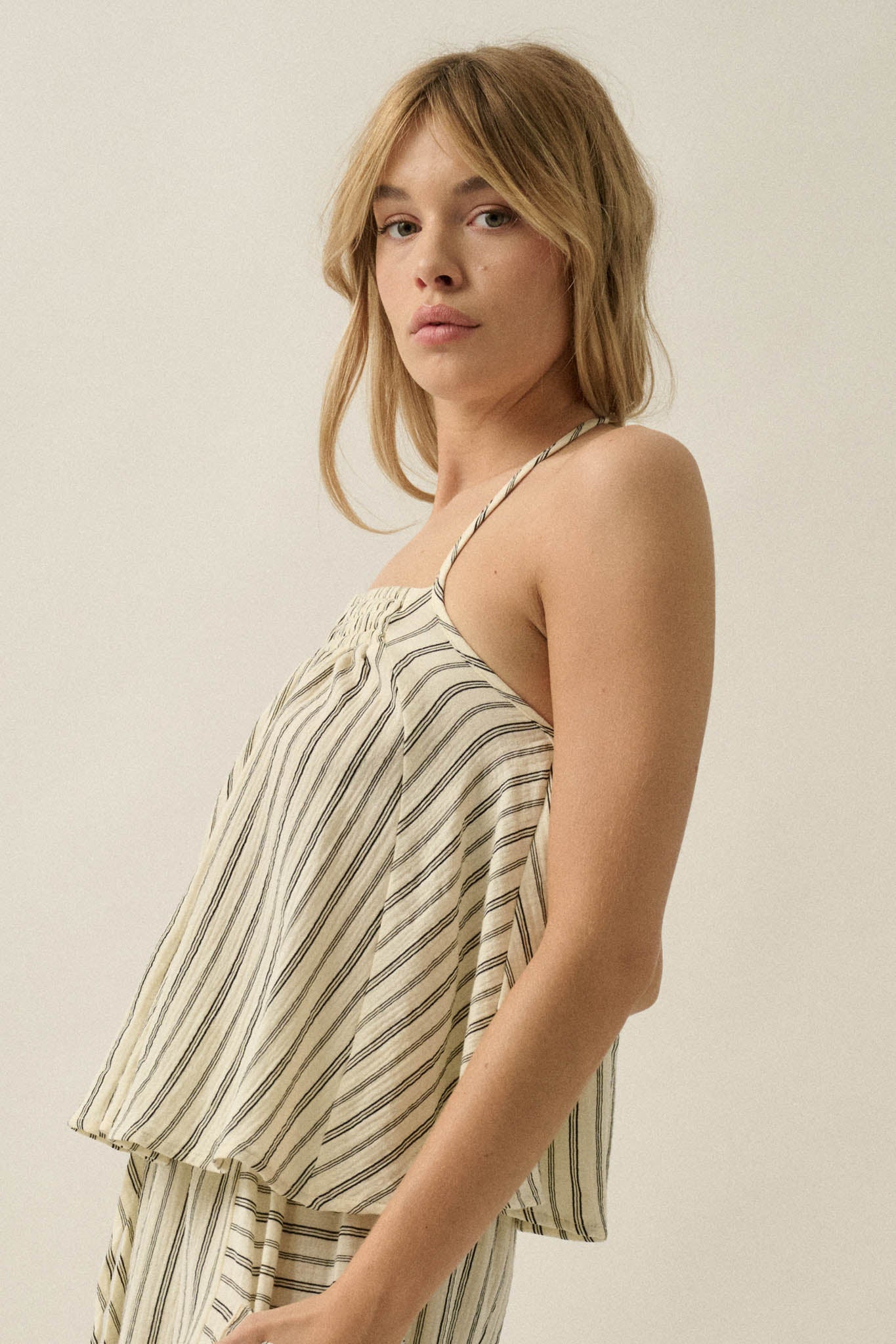 Coast Line Striped Cotton A-Line Halter Top