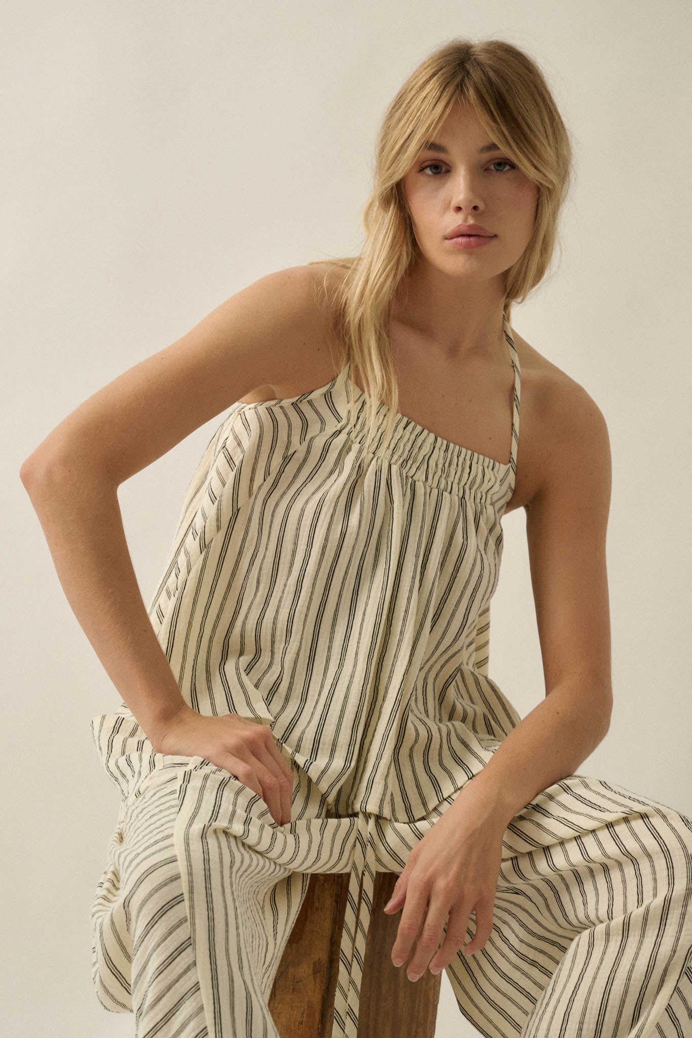 Coast Line Striped Cotton A-Line Halter Top