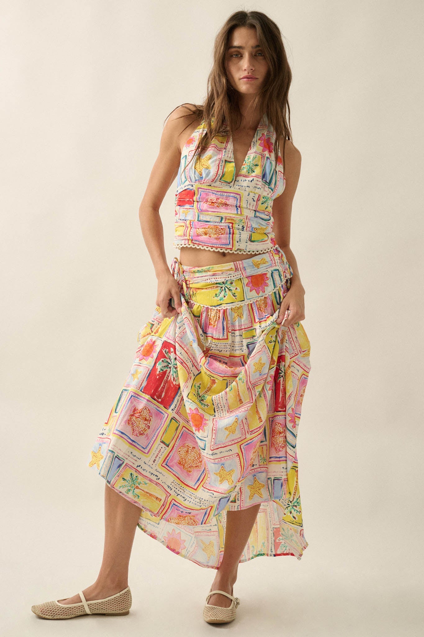 Almost Paradise Tropical-Print Cropped Halter Top