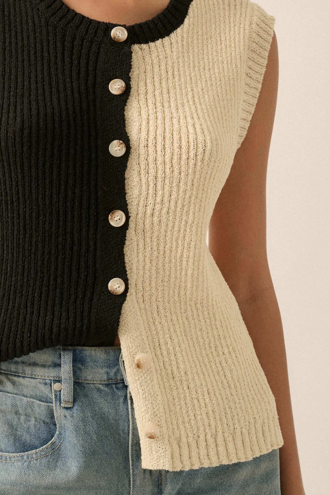 Double Date Colorblock Knit Buttoned Sweater Vest