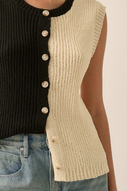 Double Date Colorblock Knit Buttoned Sweater Vest