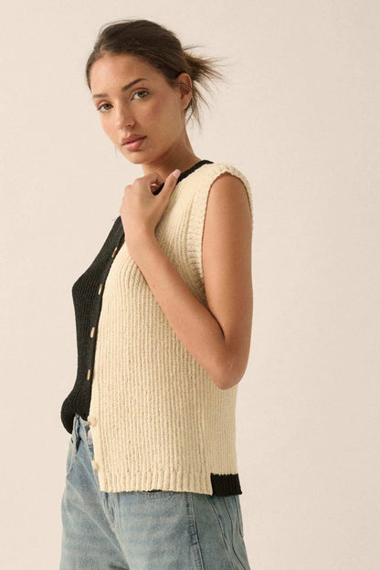 Double Date Colorblock Knit Buttoned Sweater Vest
