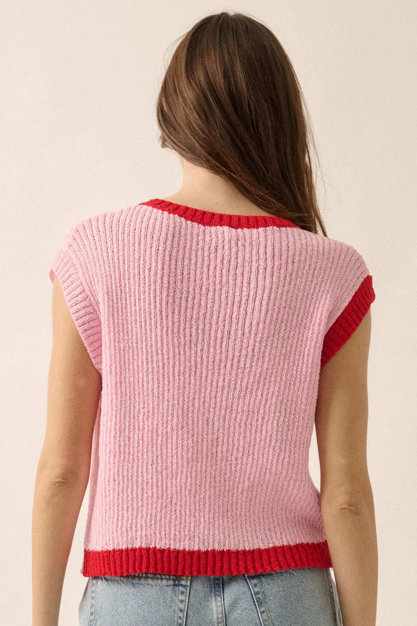 Double Date Colorblock Knit Buttoned Sweater Vest