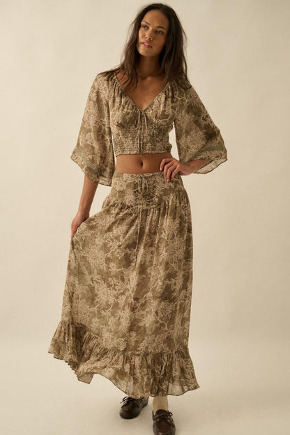 Dearest Love Floral Chiffon Cropped Peasant Top