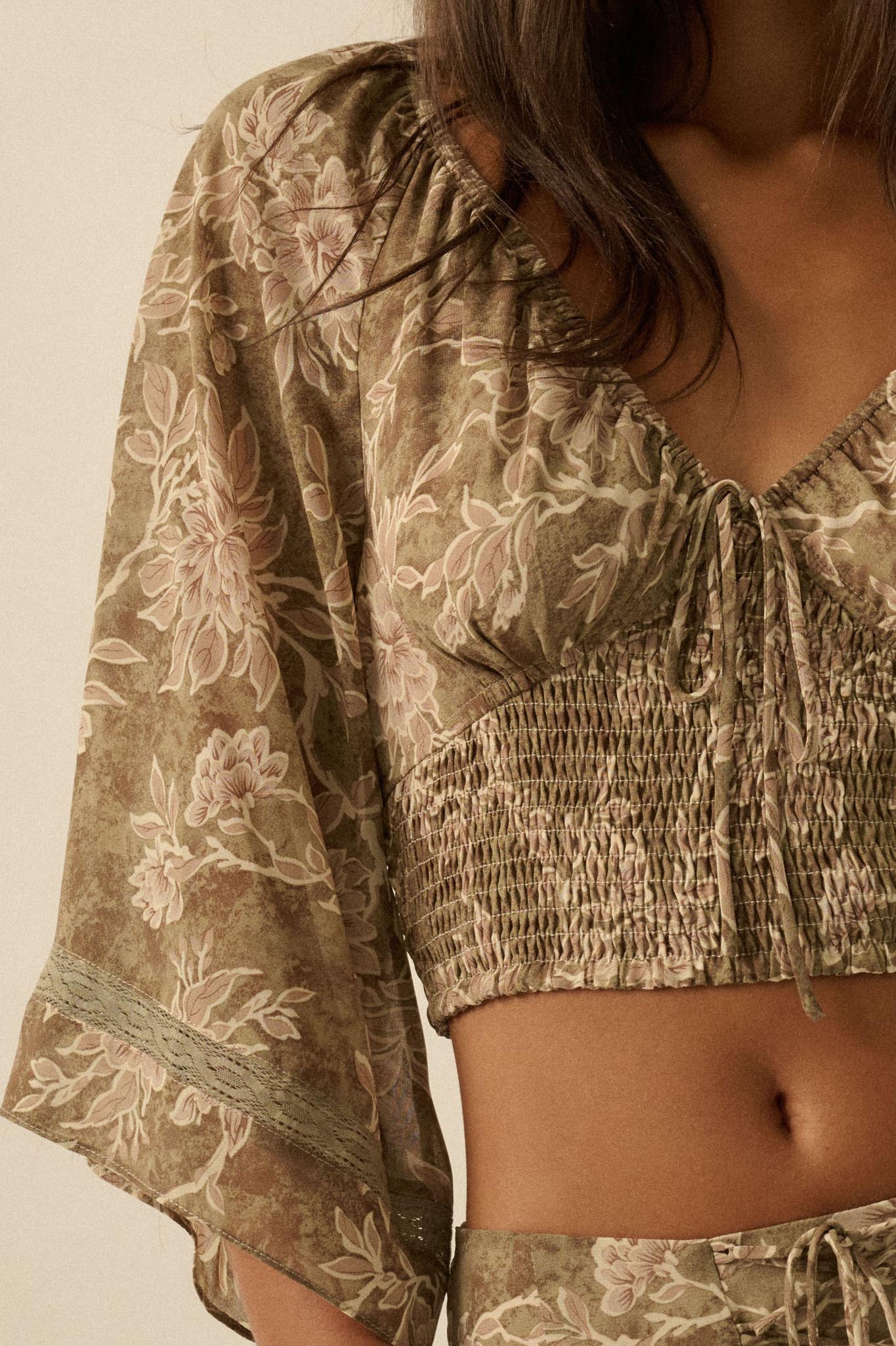 Dearest Love Floral Chiffon Cropped Peasant Top