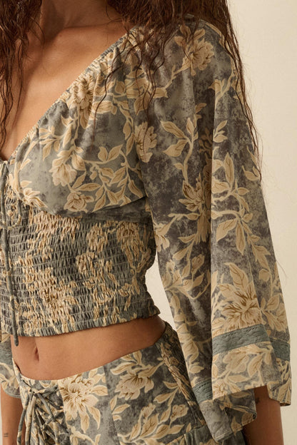 Dearest Love Floral Chiffon Cropped Peasant Top