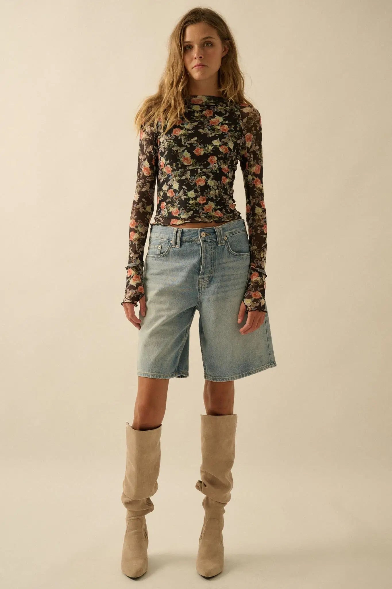 Dream Garden Floral Mesh Thumbhole Top
