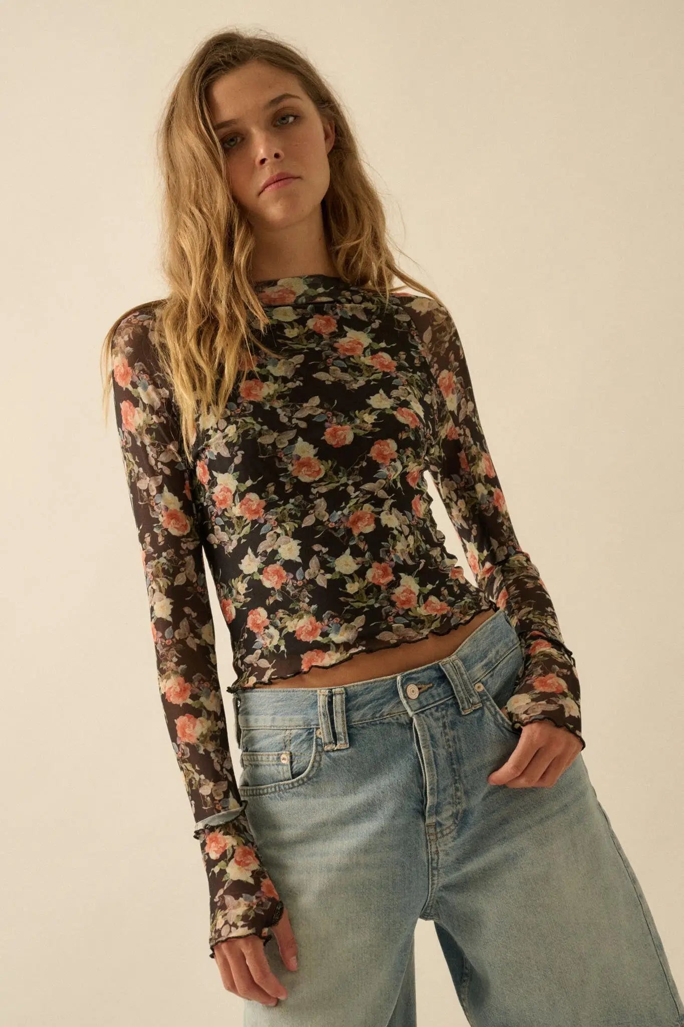 Dream Garden Floral Mesh Thumbhole Top