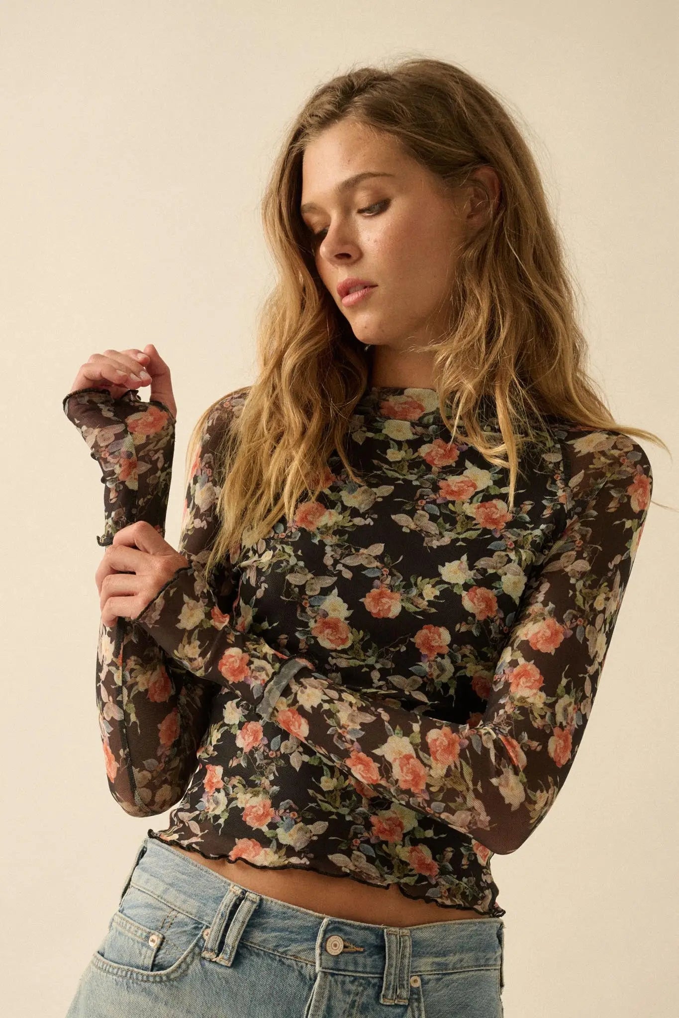 Dream Garden Floral Mesh Thumbhole Top