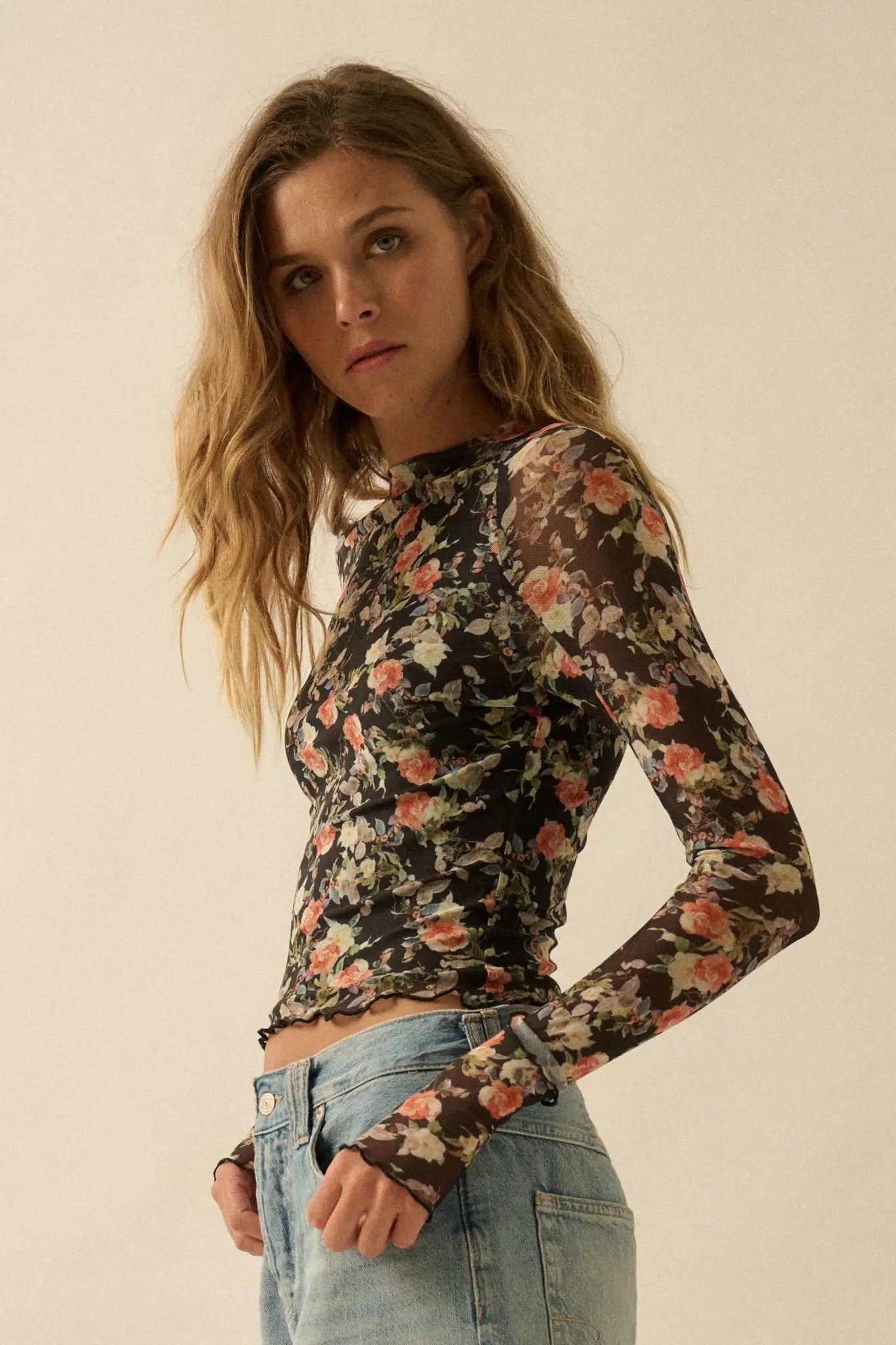 Dream Garden Floral Mesh Thumbhole Top