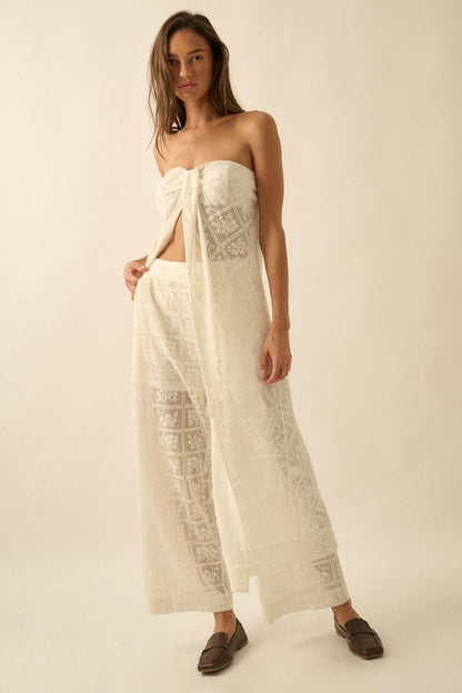 Pure Soul Floral Lace Strapless Flyaway Maxi Top