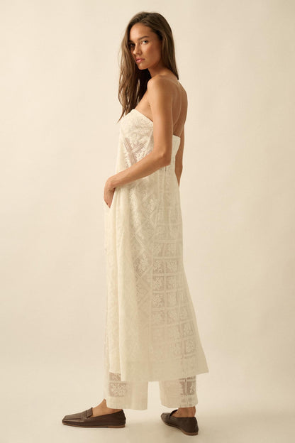 Pure Soul Floral Lace Strapless Flyaway Maxi Top