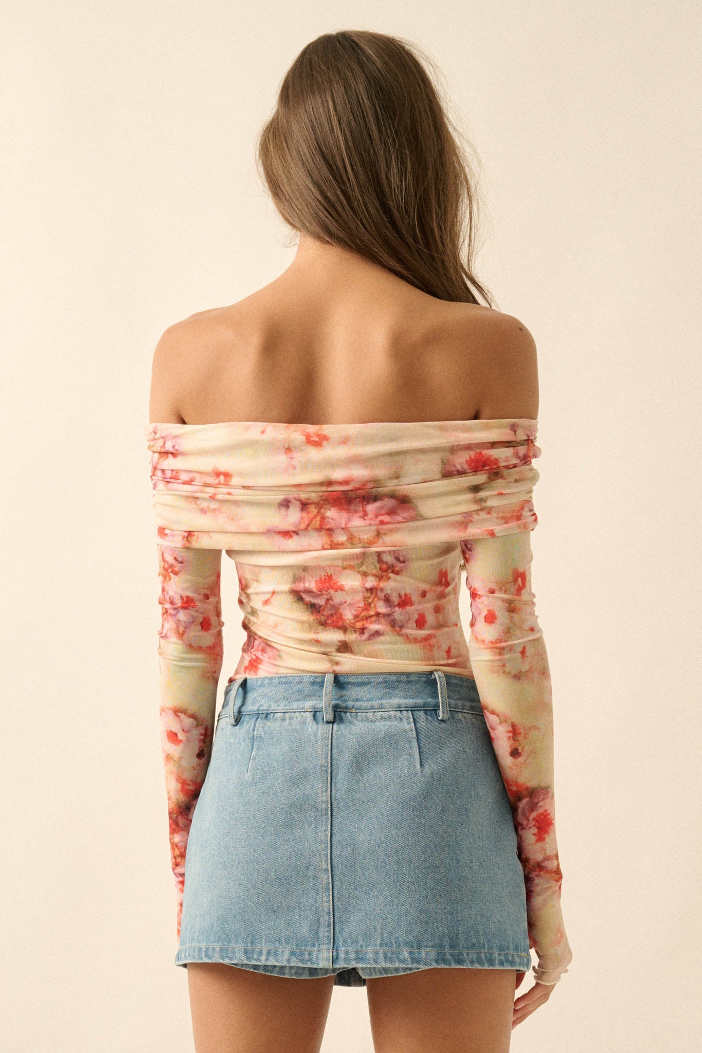 Always Rosy Floral Mesh Off-Shoulder Bodysuit