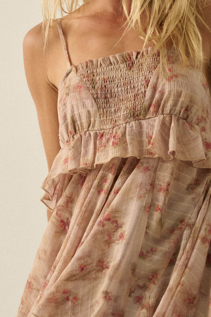 Full Bloom Striped Floral Chiffon Babydoll Cami Top