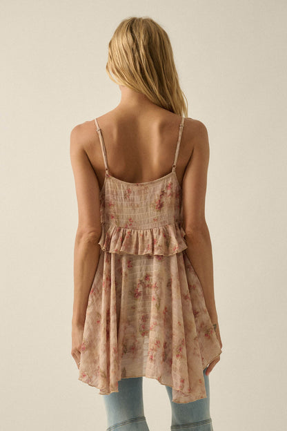 Full Bloom Striped Floral Chiffon Babydoll Cami Top