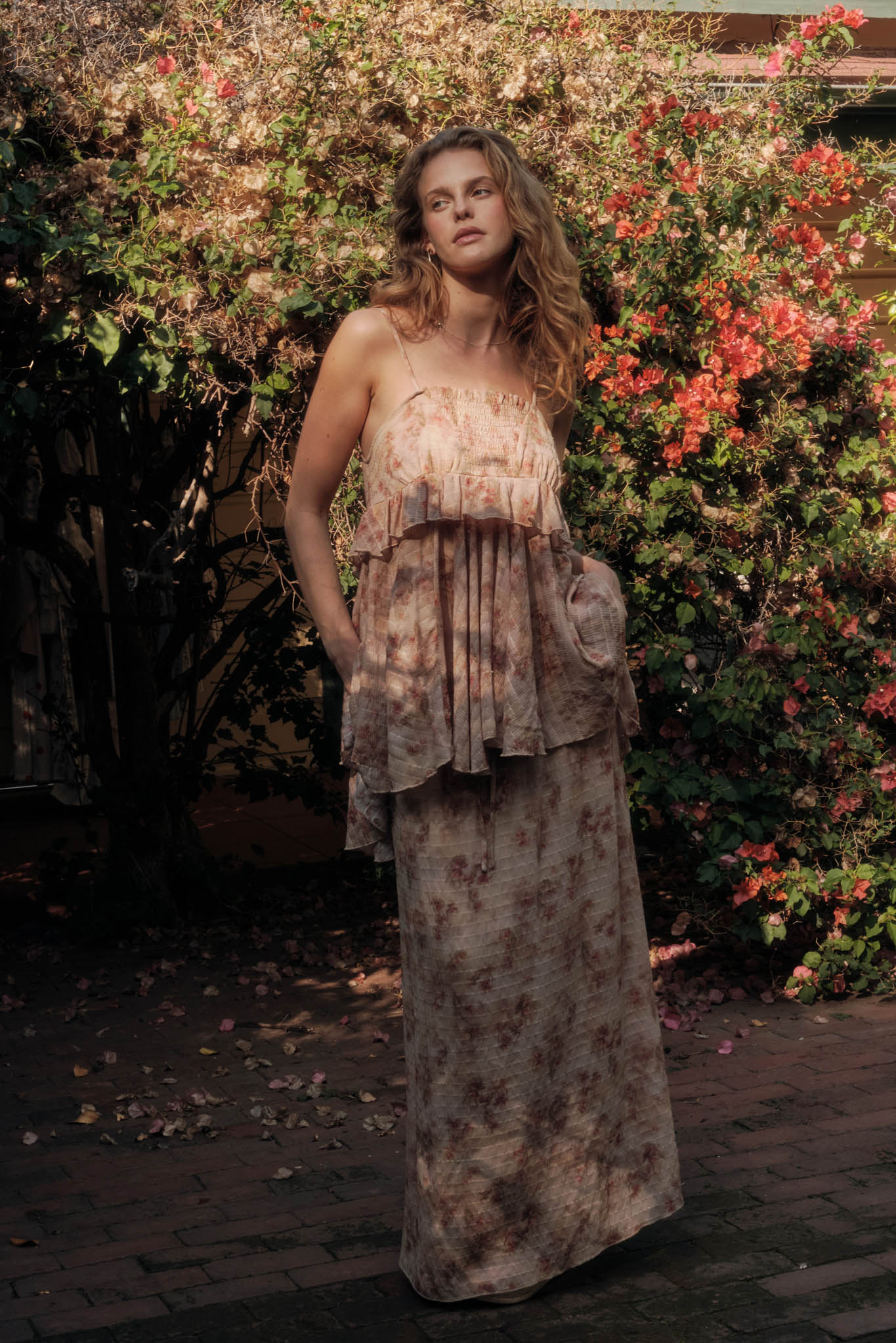 Full Bloom Striped Floral Chiffon Babydoll Cami Top