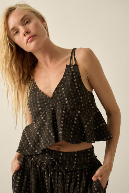 Market Day Floral-Stripe Cotton Babydoll Cami Top