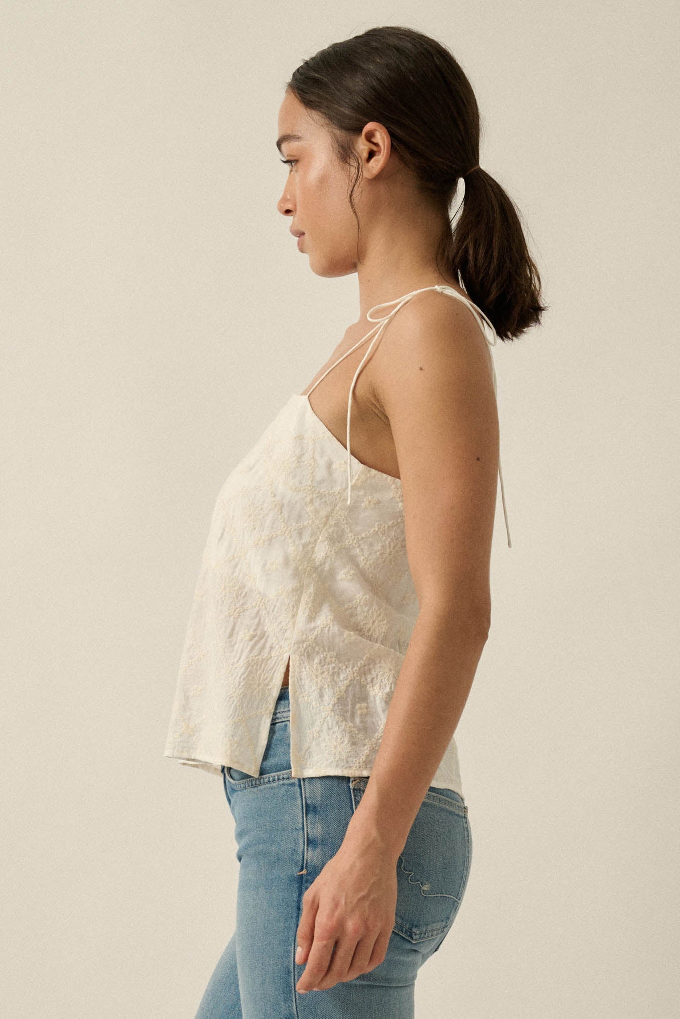 Feeling Flirty Embroidered Straight-Neck Cami Top