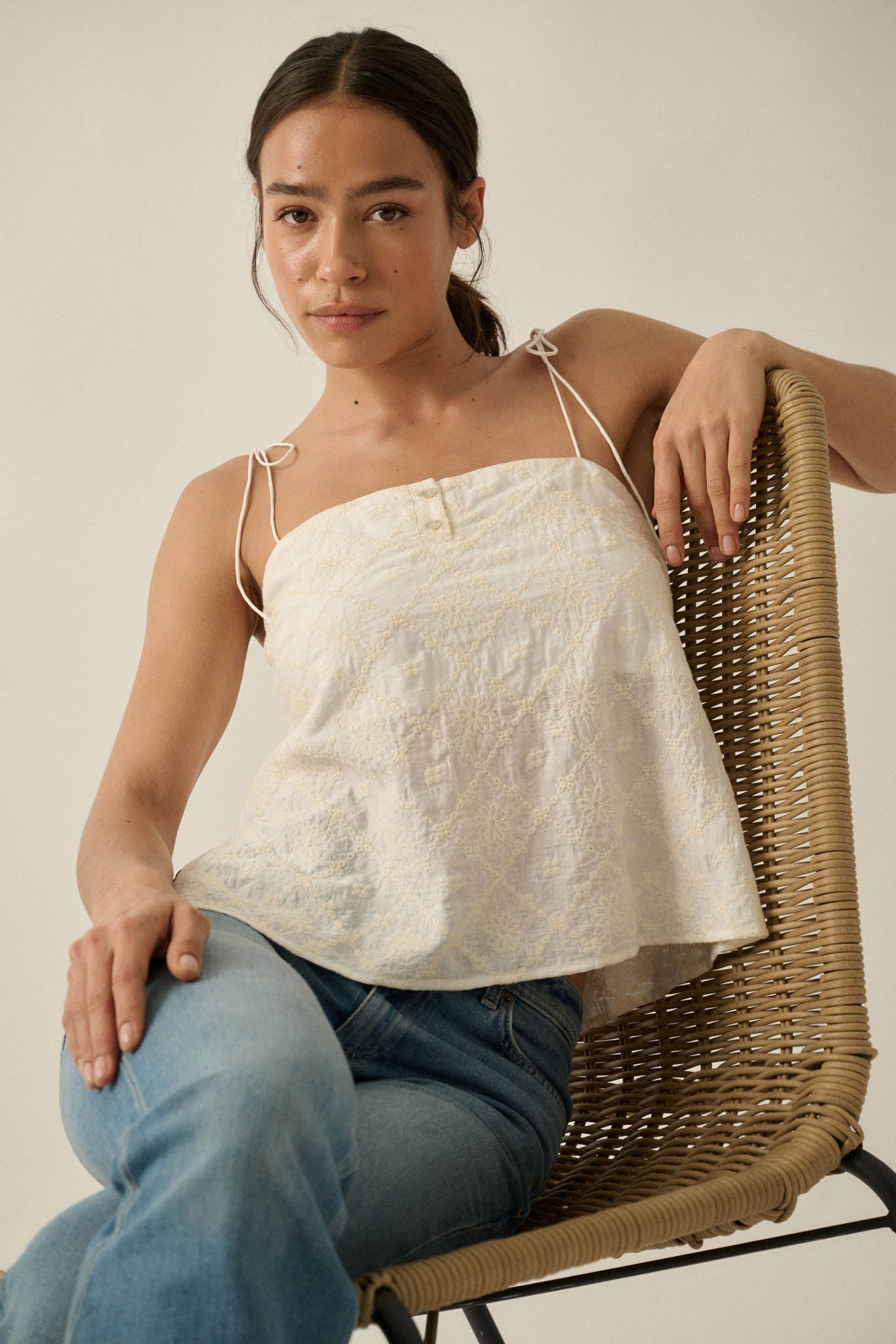 Feeling Flirty Embroidered Straight-Neck Cami Top