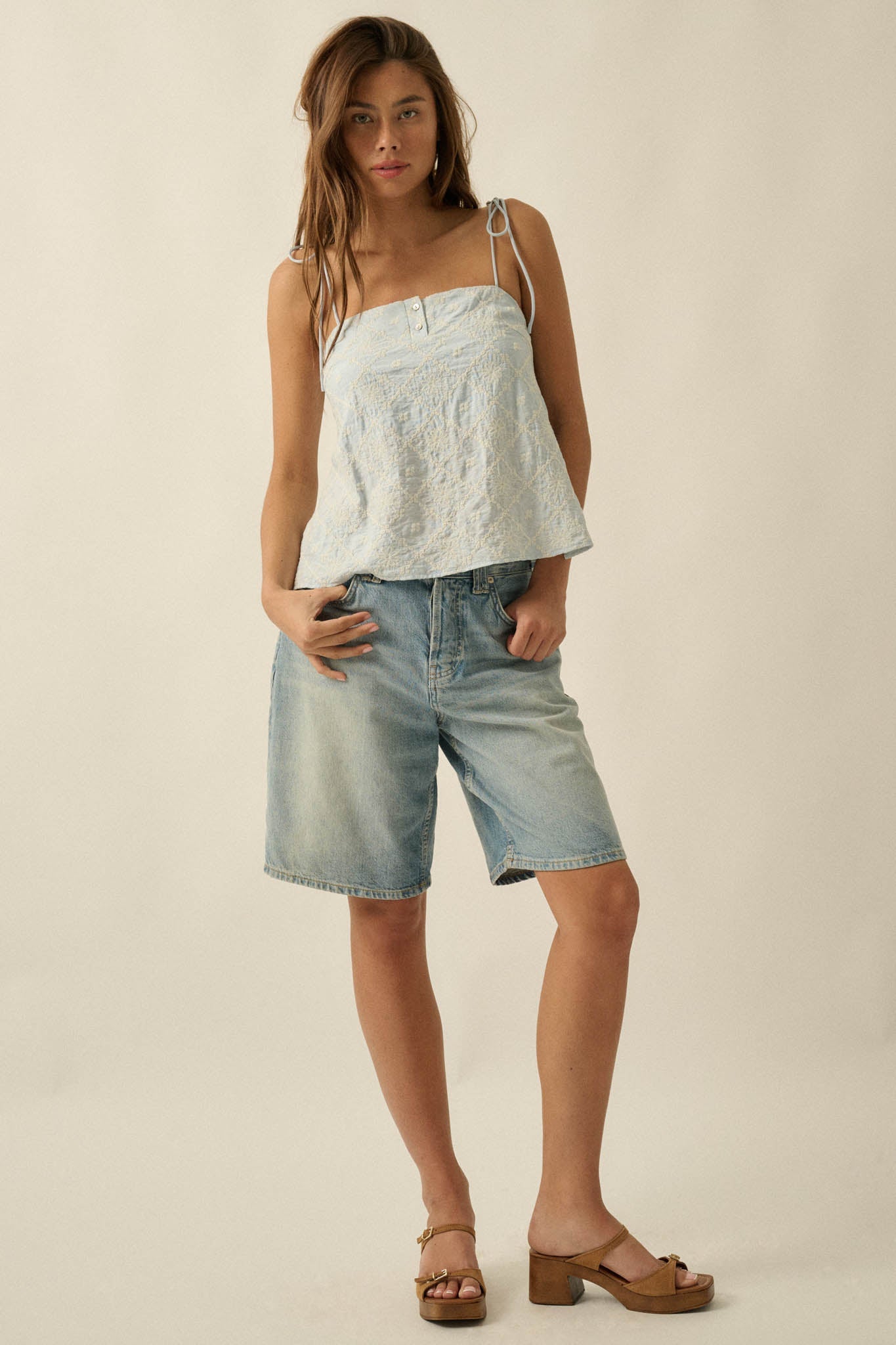 Feeling Flirty Embroidered Straight-Neck Cami Top