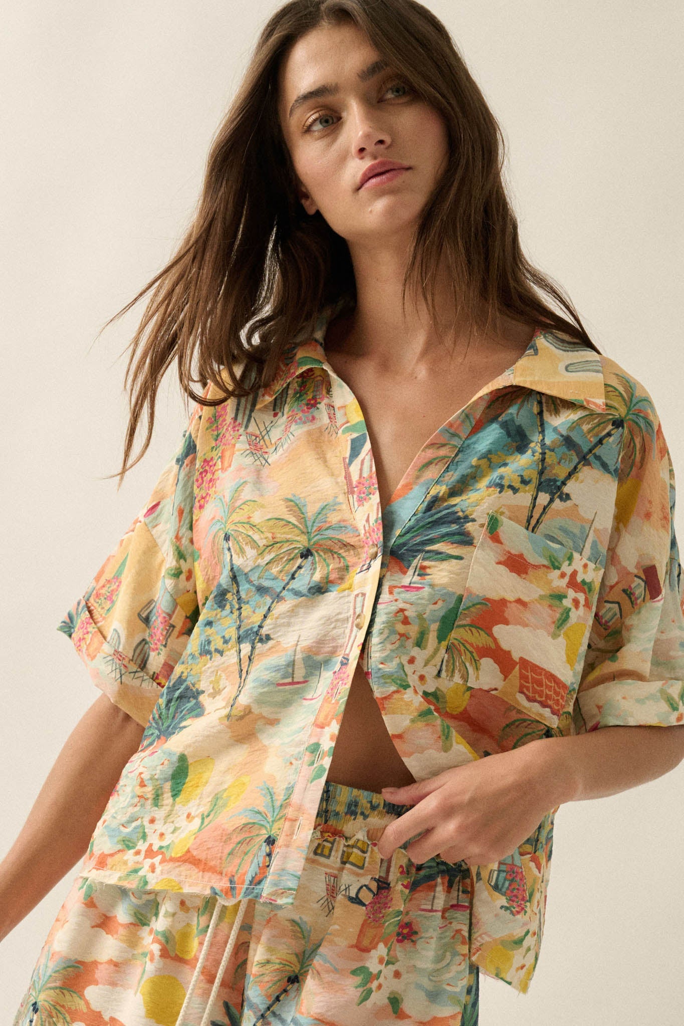 San Juan Serenade Tropical-Print Pocket Shirt