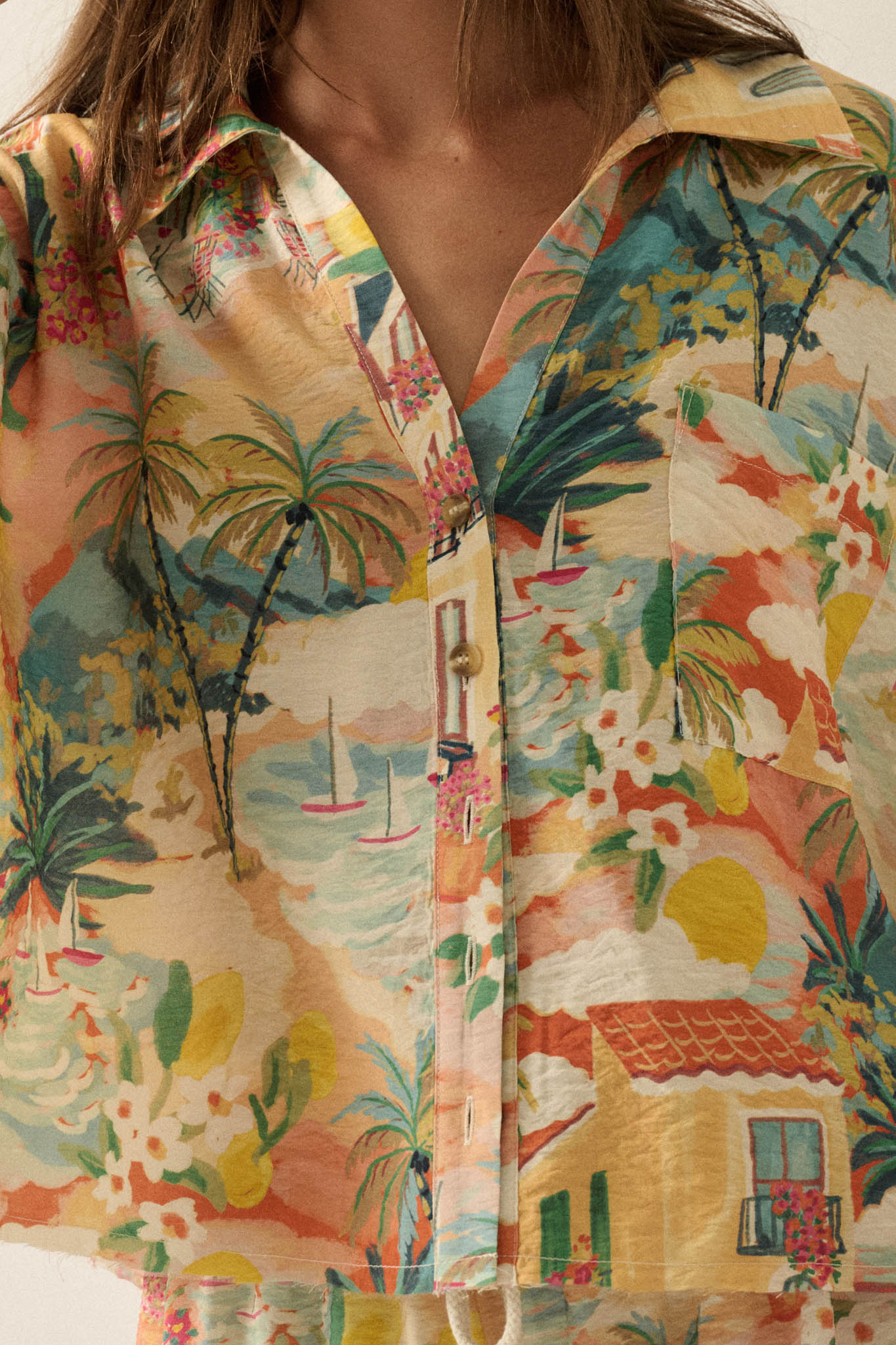 San Juan Serenade Tropical-Print Pocket Shirt
