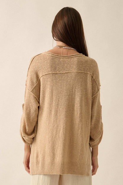 Slow Your Roll Exposed-Seam Roll-Up Henley Sweater