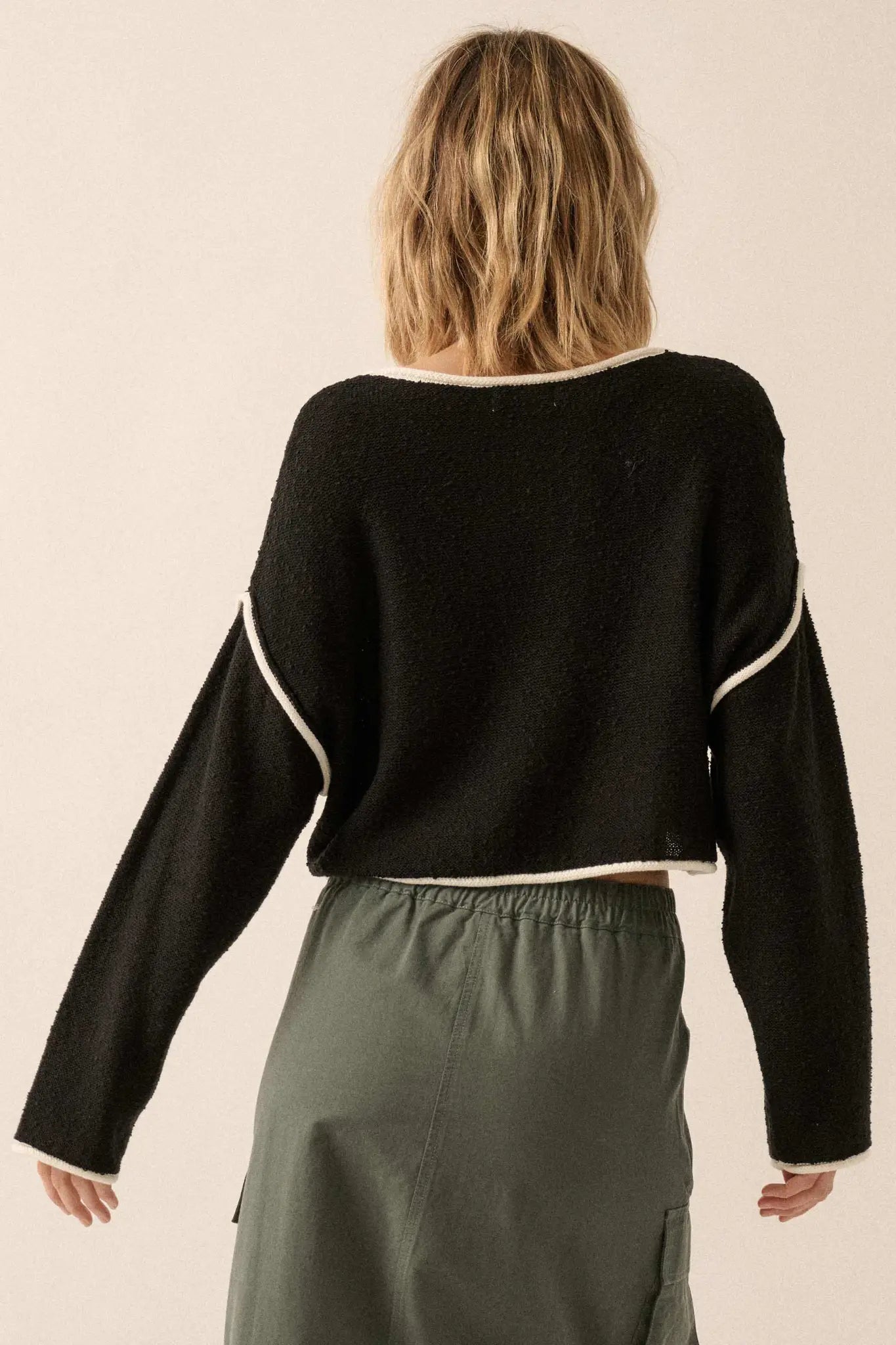 Cuddle Party Cropped Exposed-Seam Sweater