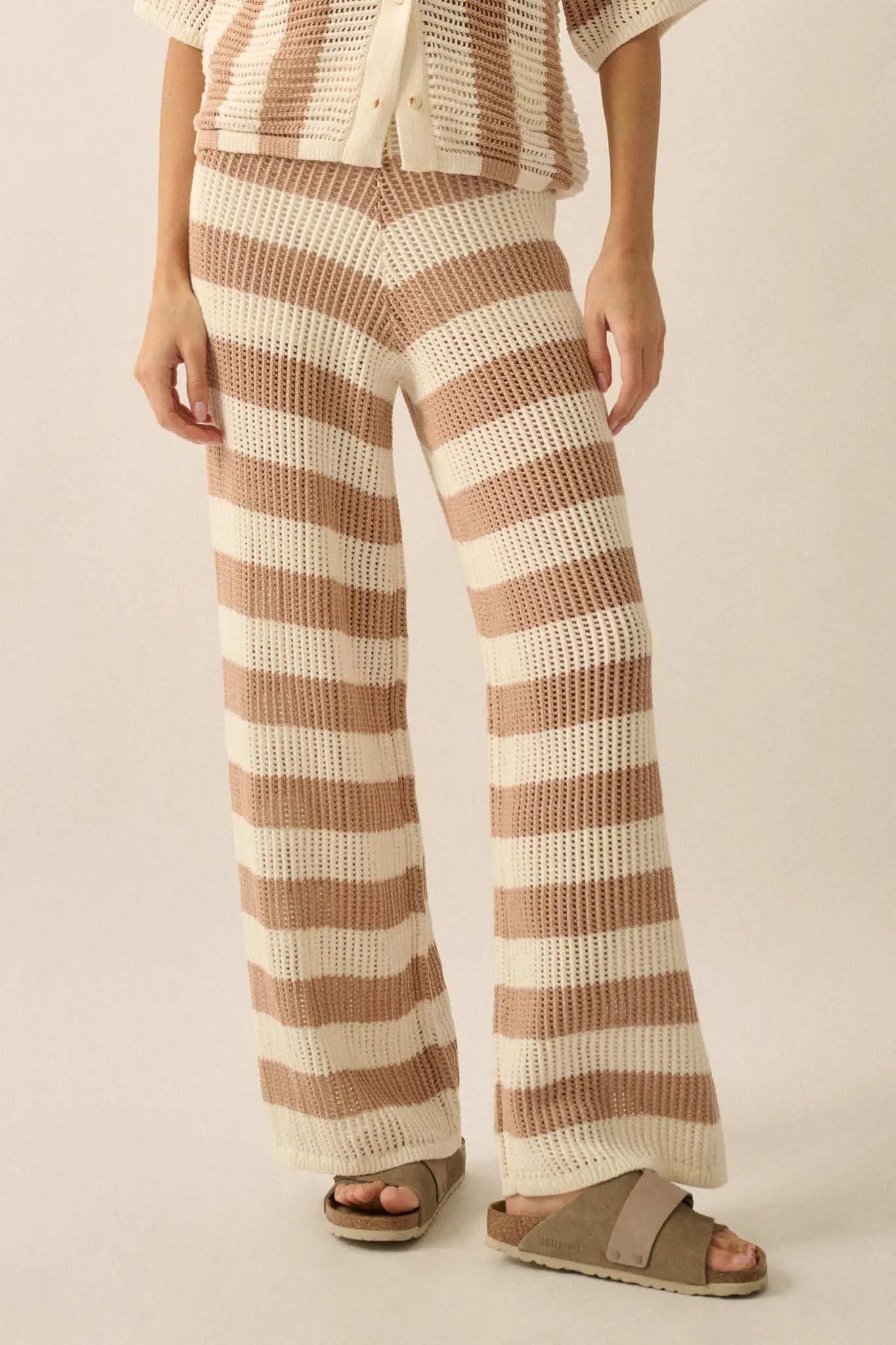 Knit Pick Striped Crochet Knit Sweater Pants