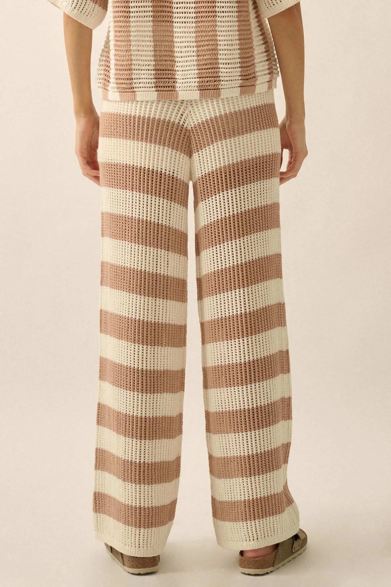 Knit Pick Striped Crochet Knit Sweater Pants